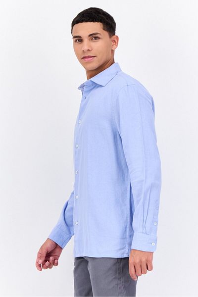 French Connection Men Regular Fit Solid Long Sleeves Casual Shirt, Light Blue