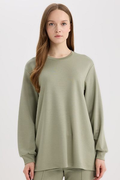 DeFacto Normale Passform Rundhalsausschnitt Basic Plain Sweatshirt Tunika D4598ax25sp