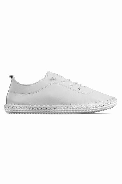 Lal Shoes & Bags Pantofi casual Toore din piele naturală pentru femei, cu detaliu de cusut-alb