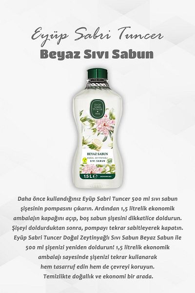 Eyüp Sabri Tuncer Natural Olive Oil Liquid White Soap 1.5 L Buy 6 Pay 5 and Rosie Gift