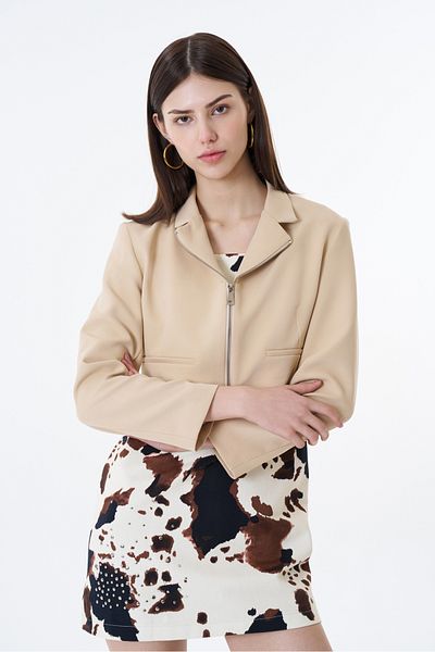 Quzu Jachetă Blazer Crop Bej - Fermoar în față