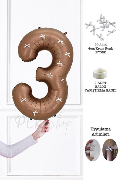 PEKSHOP Retro Chocolate Number Bow - 80 cm Ribbon Balloon
