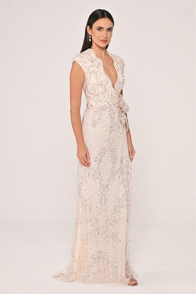 ALFABETA Deep V-Neck Slipping Slipping and Design Evening Dress for Wedding and Evening
