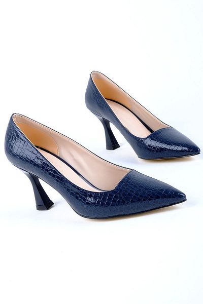 Lal Shoes & Bags حذاء Dustin نسائي بكعب مزين بتصميم تمساح - R. Navy Blue