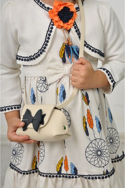 Filizdens Kids Rochie pentru fete cu model cu pene, top fără mâneci, cu geantă bolero Rochie zilnică pentru petrecerea de naștere