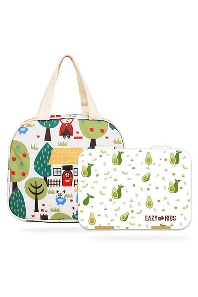 Eazy Kids Bento Box wt Insulated Lunch Bag & Cutter Set - Combo - Avocado