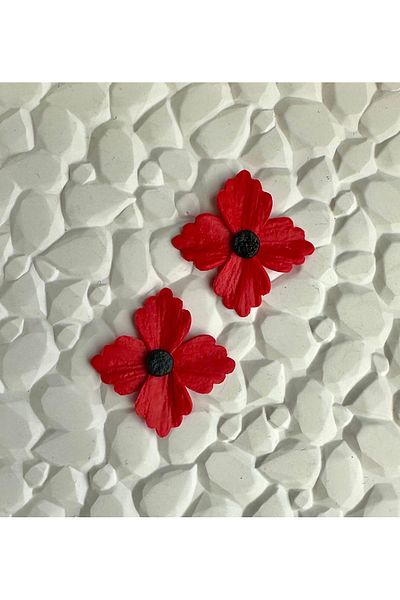 ACCESSORY Polymer Clay Red Black Detail Flower Earrings
