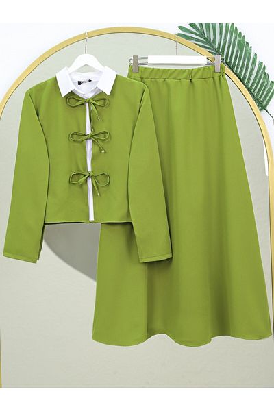 Modamorfo طقم تنورة جرس مع دانتيل أمامي وخصر مطاطي - F.Green