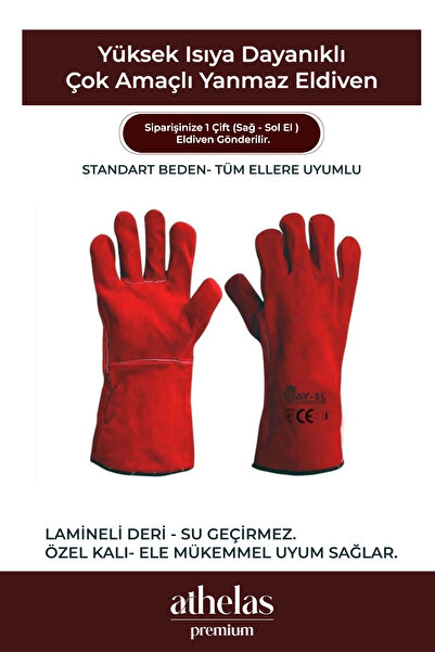 Athelas Yanmaz Kesilmez Sağlam Isıya Dayanıklı Mutfak Bahçe Fırın Mangal Su Geçirmez Ergonomik Deri Eldiven