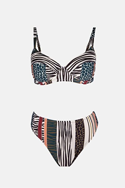 AYYILDIZ 40218 Green Brown Gathering Bikini Set