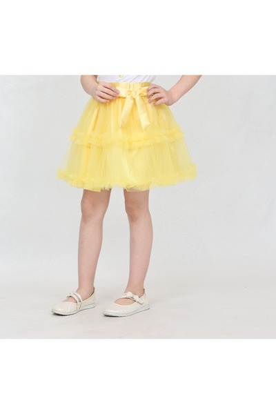 nacar çarşı Kız Çocuk Saten Bel Detaylı Fiyonklu Tül kloş Tütü Etek 23 nisan 29 ekim 10 kasım gösteri