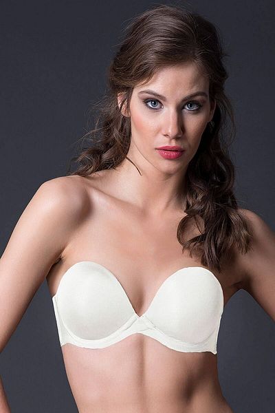 Magic Form 2087 Model Ecru Color Multi-Padded Plain Fabric Strapless Bra