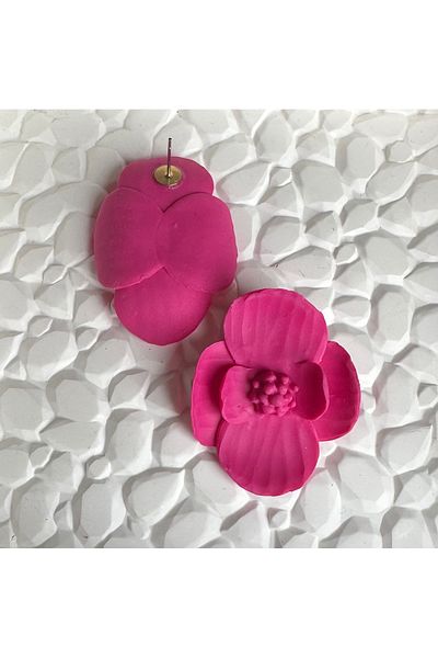 ACCESSORY Polymer Clay Fuchsia Flower Earrings Design Earrings