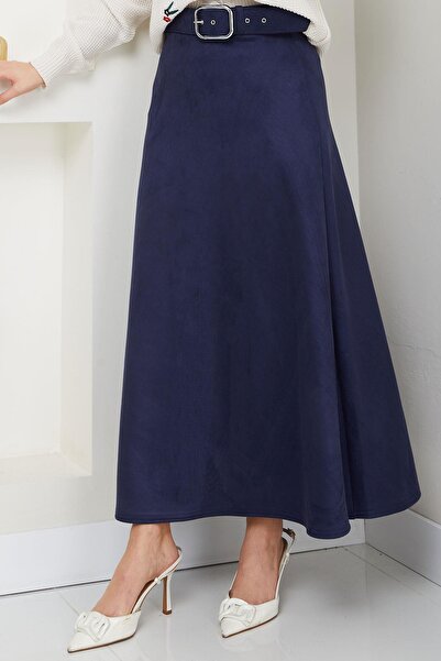 hafsamina Μπλε Navy Suede Mevlana Ζώνη Φούστα - HM2607