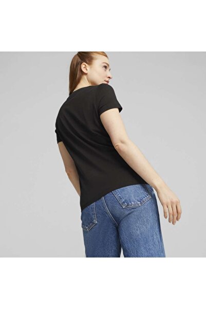 Puma EssentialsMetallicLogo - Women's Black Round Neck T-shirt
