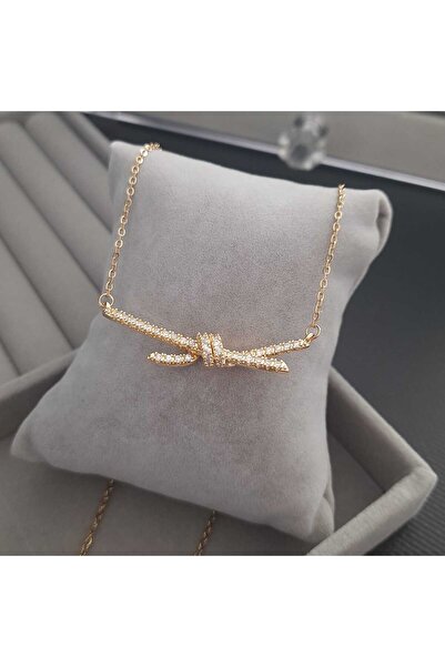 Çelik Taşlı Gold Renk Kadın Kolye