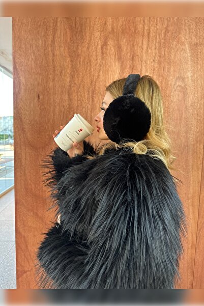 Luminos Butik Peluş Katlanabilir Siyah Tüylü Kulaklık Soğuğa Karşı Ekstra Koruma Klk01