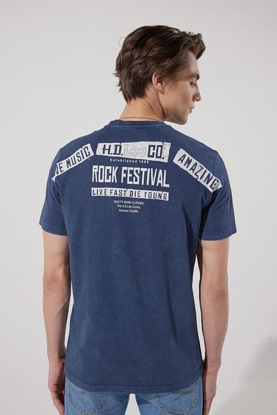 Lee Tricou albastru cu decolteu rotund, 100% bumbac, cu croiala normală