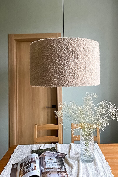 NYLife Ekru İskandinav Şapka Bohem Rustik Buklet Kaplamalı Silindir Avize