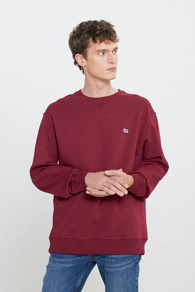 Lee Normale Passform, normale Passform, 100 % Baumwolle, Rundhalsausschnitt, Herren-Sweatshirt mit Fleece-Innenseite, weinrotes Raster