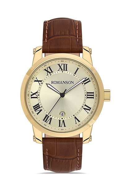 Romanson Tl0334Mm1Gb85B Leather Cord Gold Color Roman Numeral Classic Men's Wristwatch