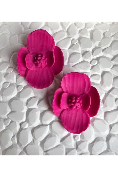 ACCESSORY Polymer Clay Fuchsia Flower Earrings Design Earrings