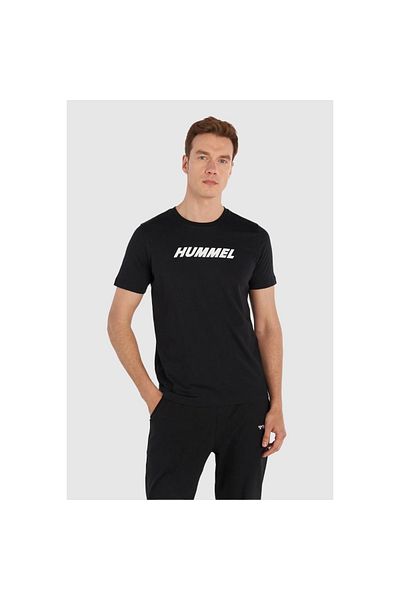hummel Ανδρικό βαμβακερό μπλουζάκι με μαύρο στρογγυλό λαιμό Elemental λογότυπο