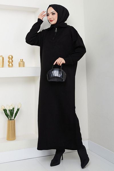 hafsamina Black Knitwear Dress - Zip and High Top Hm2531