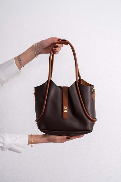 Unique Women's Hand and Shoulder Bag with Iron Buckle Belt and Double Strap Makeup Bag