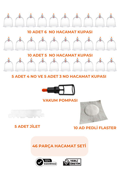 HVM 46 Parça Hacamat Kupası Seti, Hacamat Seti, Hacamat Malzemeleri