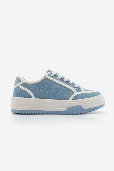 Marjin Damen-Sneaker zum Schnüren, Leinen-Sportschuhe, Dofkin Blue Denim