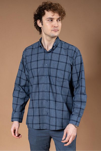 Mutlu City Cămașă pentru bărbați cu mânecă lungă, clasică, cu carouri, din bumbac organic, 8150