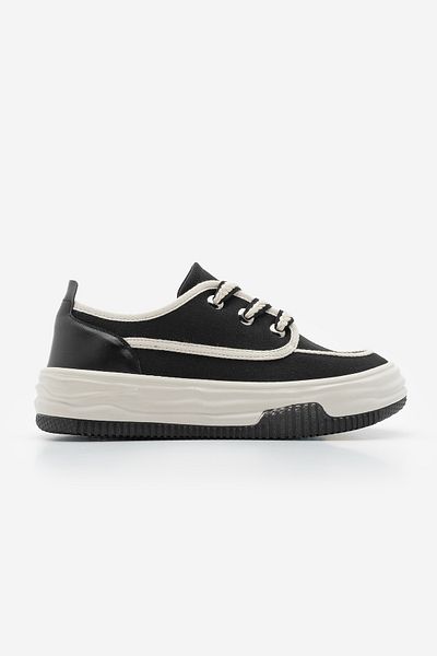 Marjin Damen-Sneaker aus Leinen – schwarze Ecru-Sportschuhe zum Schnüren