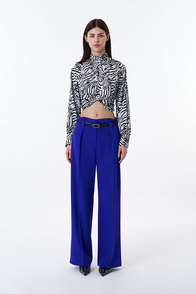 Quzu High Waist and Belt Detailed Wide Leg Pants Sax