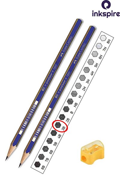 inkspire مجموعة مبراة أقلام الرصاص المتدرجة 3B مع 2 قلم رصاص أسود مرقم