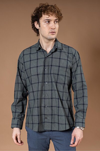 Mutlu City Ανδρικό μακρυμάνικο κλασικό κανονικό καρό πουκάμισο από οργανικό βαμβάκι Dad 8150