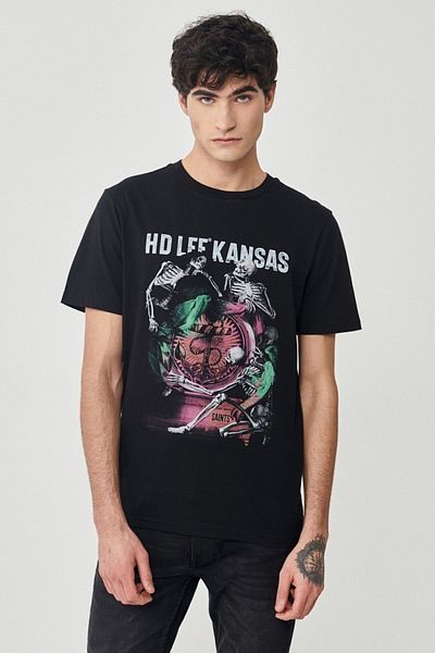 Lee Tricou negru cu decolteu rotund, 100% bumbac, cu croiala normală