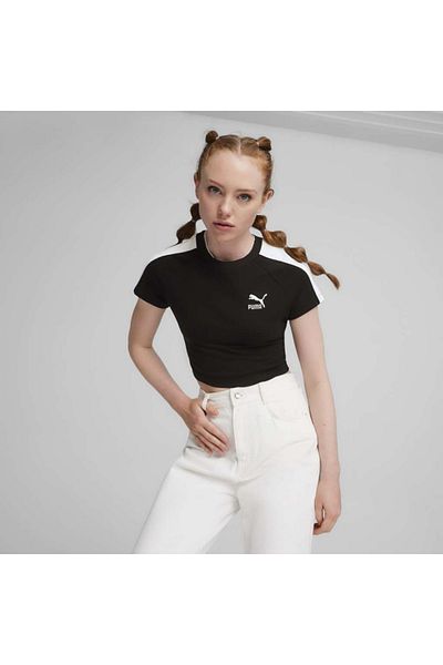 Puma T7 Baby - Дамска черна тениска с кръгло деколте