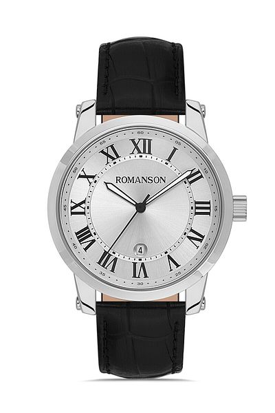 Romanson Tl0334Mm1Wb15B Leather Cord Silver Roman Numeral Classic Men's Wristwatch