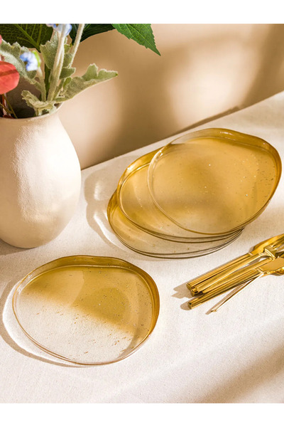 LC Waikiki LCW HOME Modern Şeffaf Sarı Cam Sunum Tabağı 4'lü 18 Cm