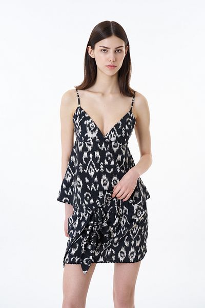 Quzu Black Ethnic Patterned Sling Blouse