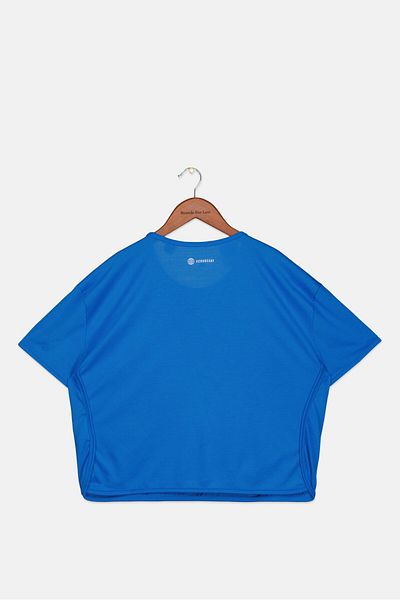 adidas Kids Girl Sportswear Fit Short Sleeve Graphic Print Top, Blue Combo