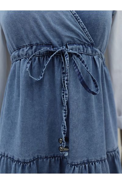 Modamorfo Gilet din denim cu decolteu în V cu șireturi tunel albastru