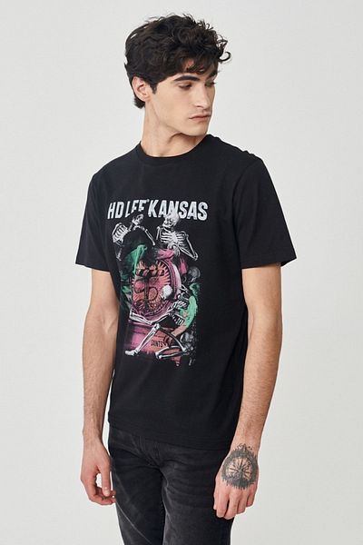 Lee Tricou negru cu decolteu rotund, 100% bumbac, cu croiala normală