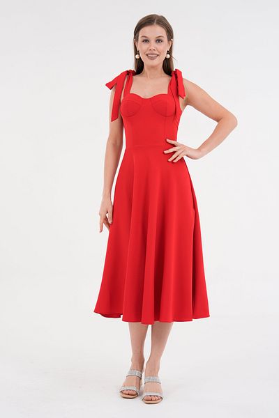 Secret Passion Lingerie Rochie midi roșie pentru femei Atlas, cu decolteu cu inimă, cu detaliu curea, decolteu în spate 166