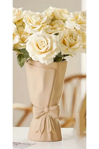 beautystyle Large Bouquet Vase - Flower Holder Decorative Bow Vase - White