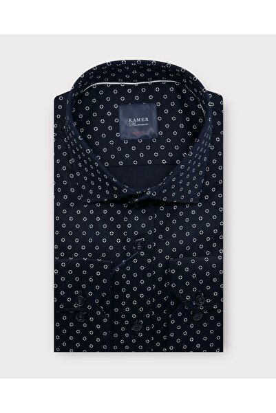 KAMER ERKEK SLIM FIT TAM PAMUK DESENLİ LACİVERT GÖMLEK 2422L