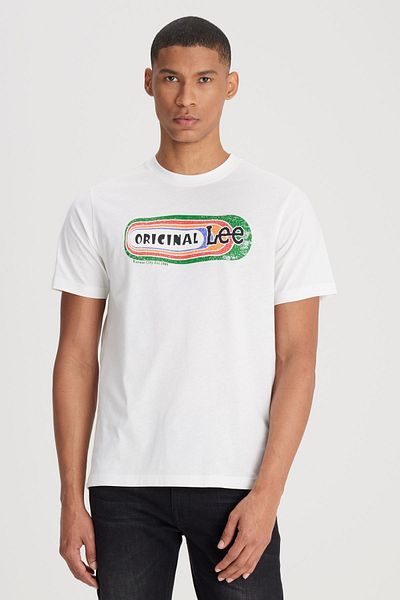 Lee Λευκό T-Shirt με λαιμόκοψη με κανονική εφαρμογή από 100% βαμβάκι