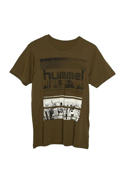 hummel Ανδρικό μπλουζάκι με λαιμόκοψη σε χακί στάμπα Dean