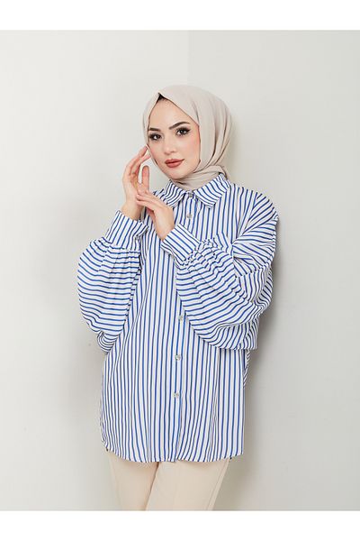 EFSUN MODA Πουκάμισο Jessica Pattern - Standert Size, Μακρύ μανίκι, Μοντέλο 2506, Navy Blue